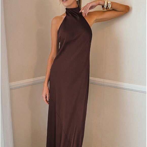 Show Me Your Mumu Lisa Maxi Dress Chocolate Satin - Size XS - Picture 4 of 11